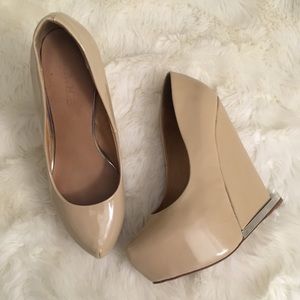 L.A.M.B. Patent Leather Nude Wedges
